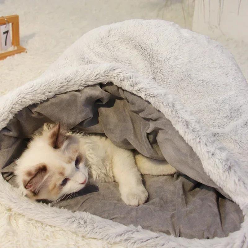 Haustier Katze Höhlenbett Winter Weich Warm Plüsch Nest Verdickter Schlafsack Welpe Kätzchen Sofa Kissen Set Haustierbedarf