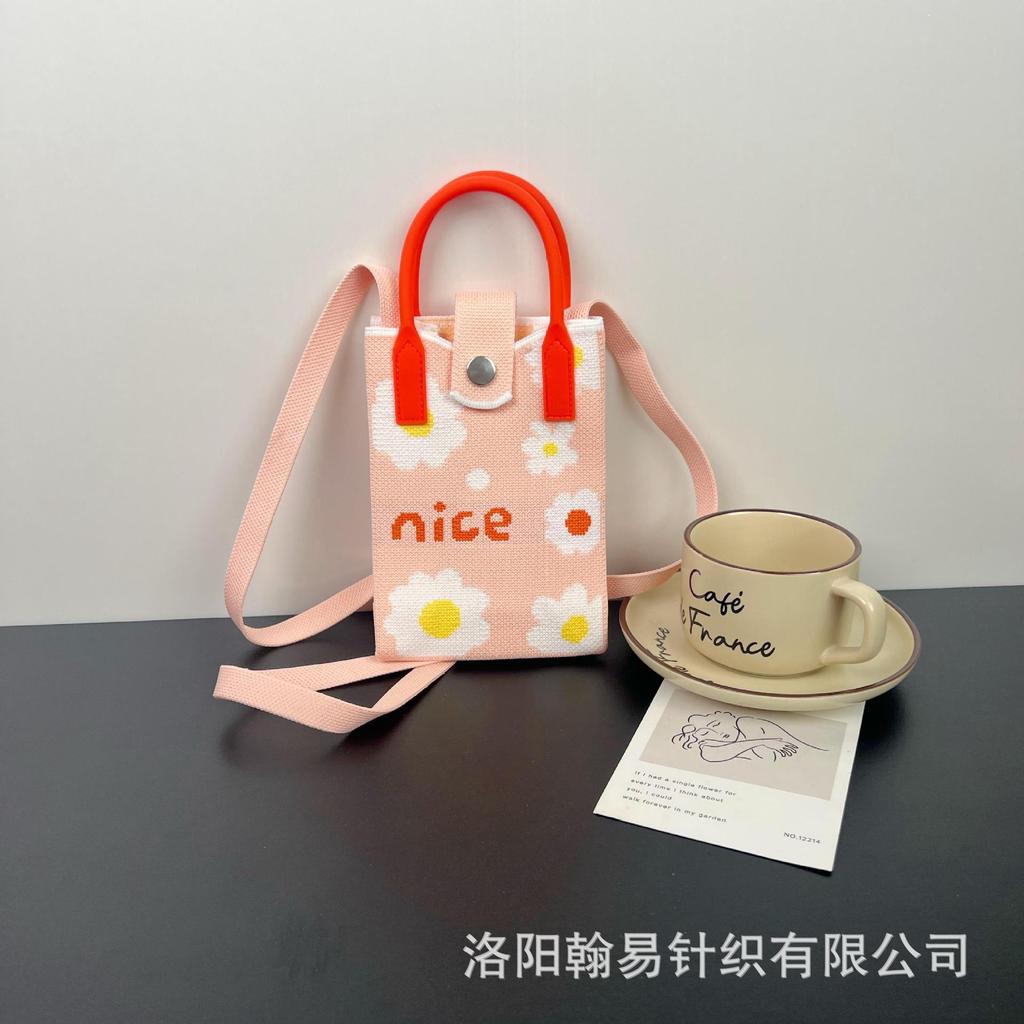 Sommer Damen Niedliche Mini-Tasche Vielseitige Mode Handytasche Cartoon Gestrickte Handtasche Umhängetasche Umhängetasche