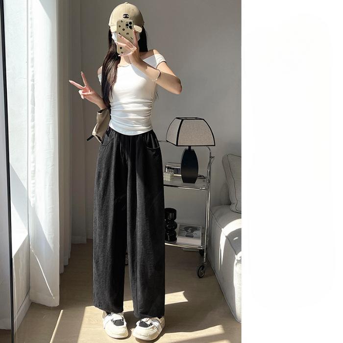 

Брюки с высокой талией и широкими штанинами длиной 9/10, ниспадающие, для невысоких, ленивые, свободные, облегающие, крутые брюки, весенне-летние повседневные брюки, женские брюки XL