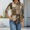 Women's Fashion Casual Lapel Short 3/4 Sleeve Print Shirt Women's Button Up Tops