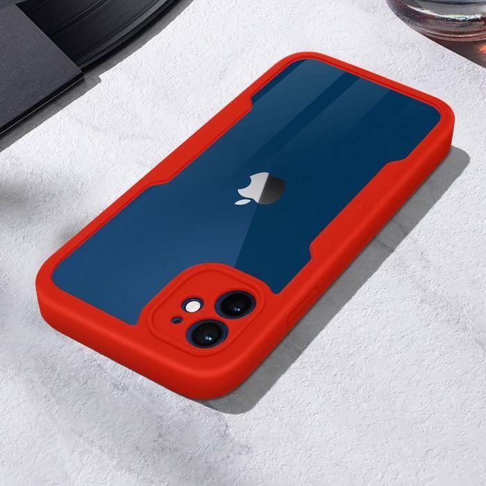 Coque de protection - pour iPhone 12 - Rouge - Intégrale 360° - Transparent - Semi-rigide
