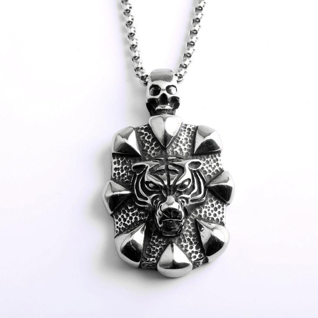 Men s Retro Stainless Steel Tiger Head Pendant Necklace Pendant Only