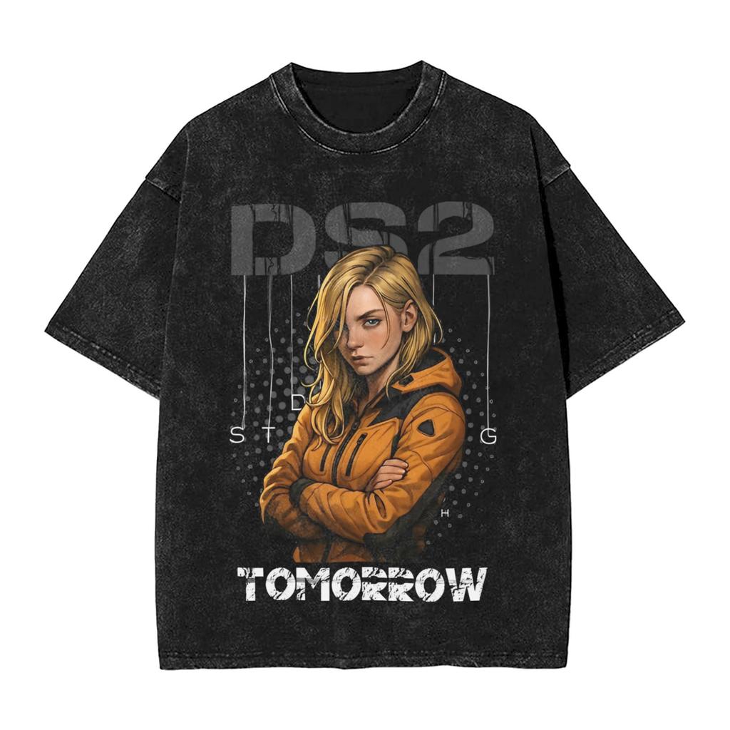 DEATH STRANDING Logo Print T-Shirts Harajuku Gewaschene Oversized T-Shirts Sommer Baumwolle Kurzarm T-Shirts Oberteile Herren Damen Kleidung