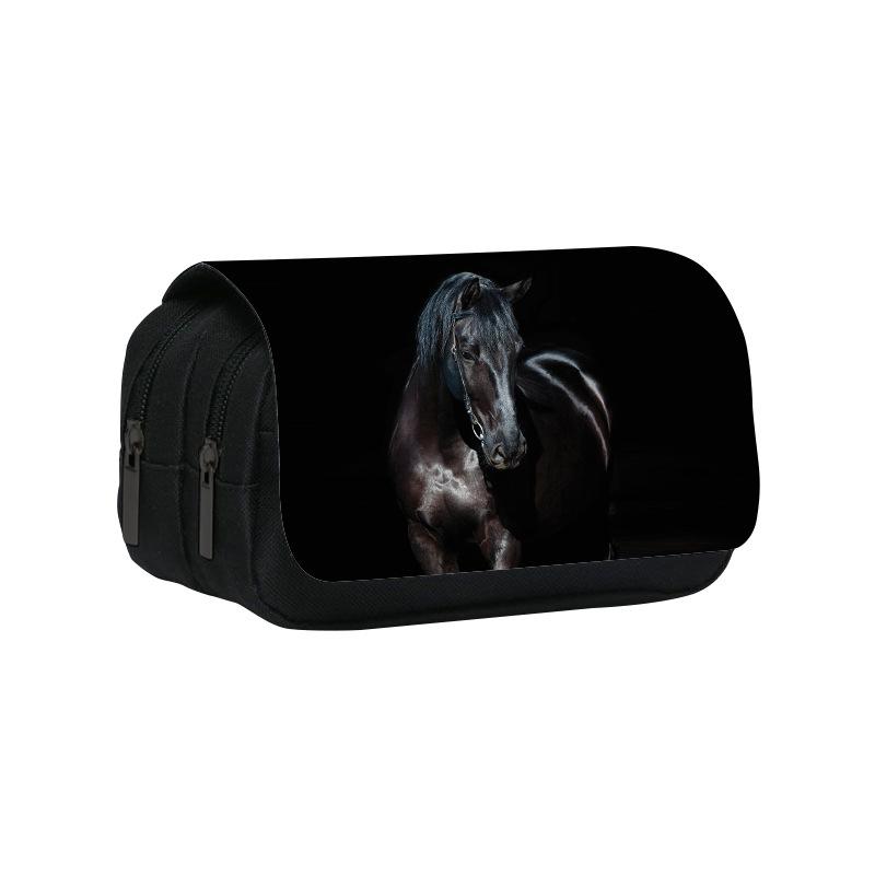 Dubbellaags etui dier paard paard 3D kleurendruk basisschool en middelbare school kinderen etui schrijfwaren tas