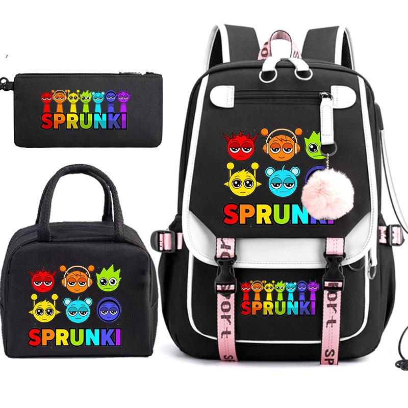 Large Capacity Schoolbag with Shoulder Strap; Student Three-piece Pencil Case Set