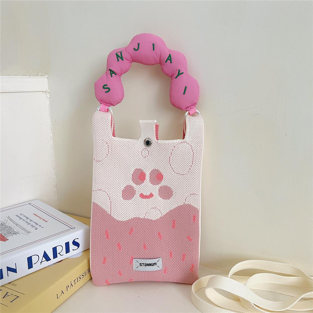 Knitted Mobile Phone Bag For Women In Spring And Autumn Cute Cartoon Versatile One Shoulder Diagonal Cross Bag Travel Coin Purse Small Handbag