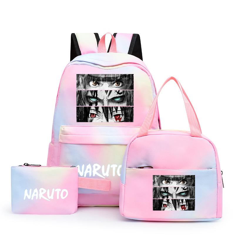 3Pcs/set Anime Naruto Canvas Backpack for Girl with Lunch Bag Pen Case Backpack Student Back To School Backpack Rucksack Mochila