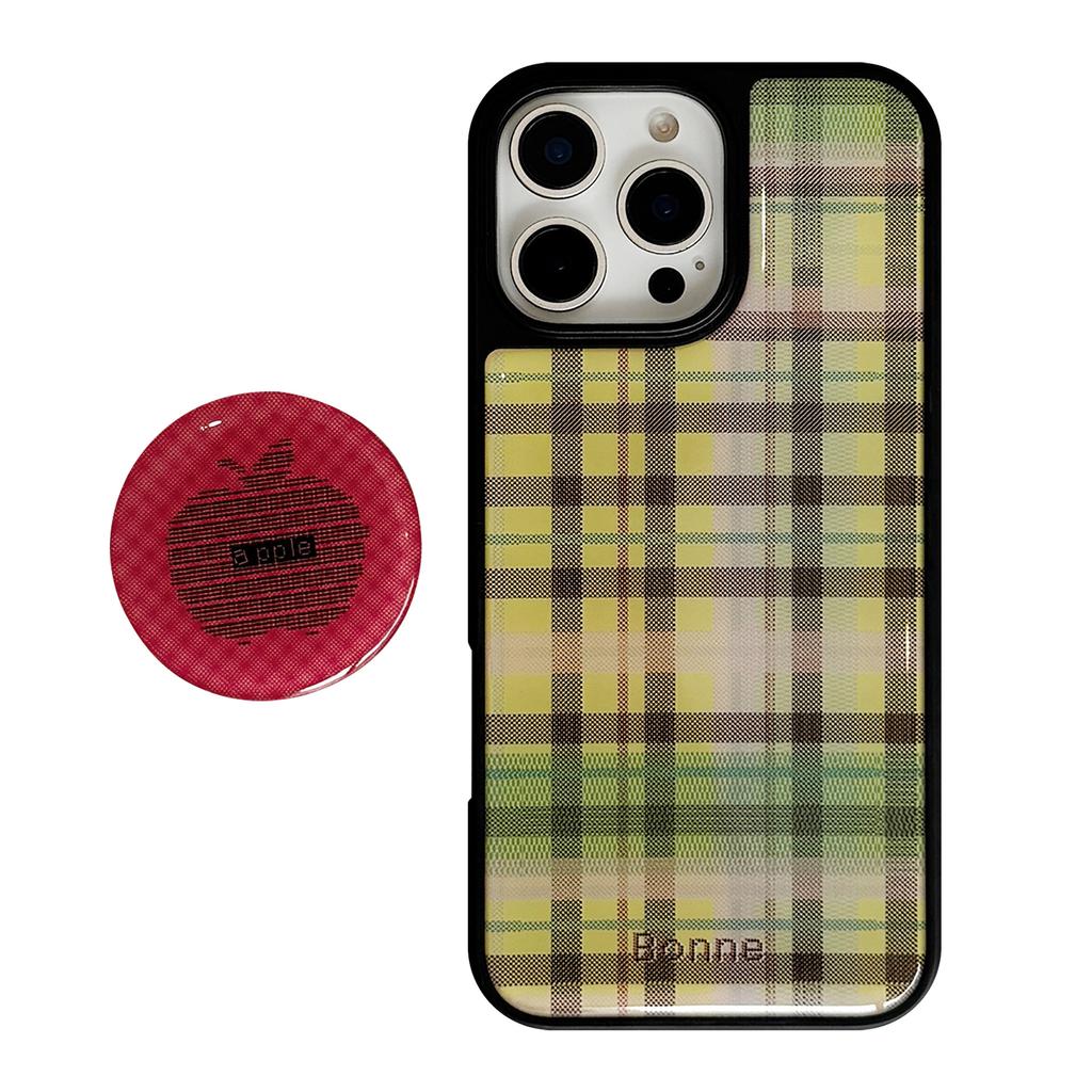 Ins American Green Checkered Suitable for 16 Apple 15 Pro Max Mobile Phone Case Iphone 14 Drop Glue Apple Stand 13