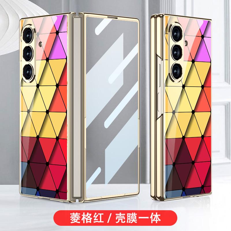 Luxury Plating Painted Glass Case for Samsung Galaxy Z Fold 7 6 Back Screen Glass Protective Cover for Galaxy Z Fold7 Case