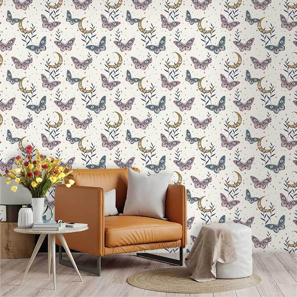 Peel and Stick Wallpaper Butterfly Moon Removable Boho Contact Paper Stick On Kid Bedroom Cabinet Vinly Waterproof Wall Paper