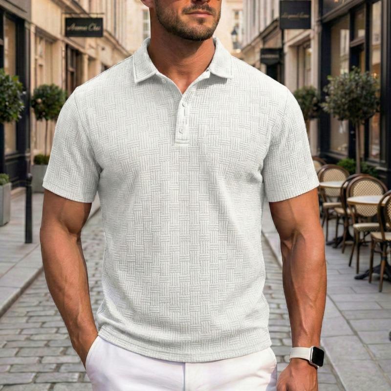 New Spring and Summer Casual Sports Multi-button Jacquard Lapel T-shirt Men s Tops S