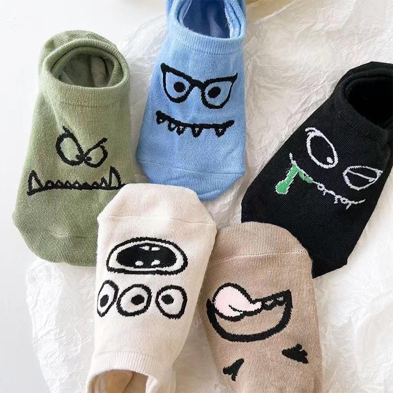 1/5 Pairs Cartoon Funny Boat Socks Women's Socks Summer Thin Invisible Low-Cut Cute Short Socks Trendy Monster