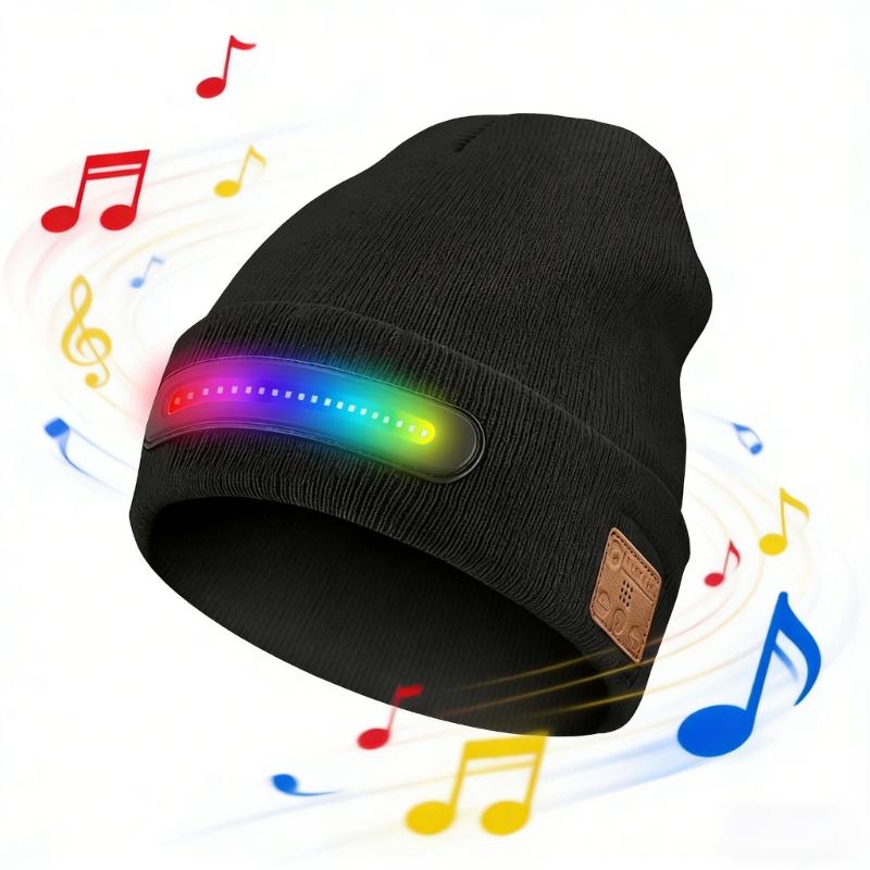 Unisex Musical Hat for Teens Girls Boys Flashlight Cap Knitted Winter Hat with Lights Sports Costume Props Skull Cap