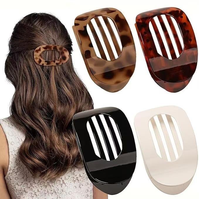 4pcs/set Matte Oval Flat Clip, Minimalist Matte Curved Curved Hair Clip for Women Girls Thick Hair