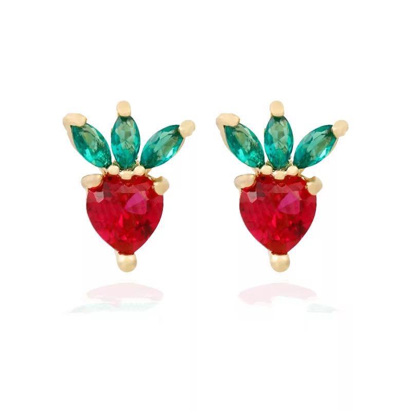 Tropical Fruit Zircon No-Piercing 925 Silver Stud Earrings – Lightweight Luxury Dangles for Women