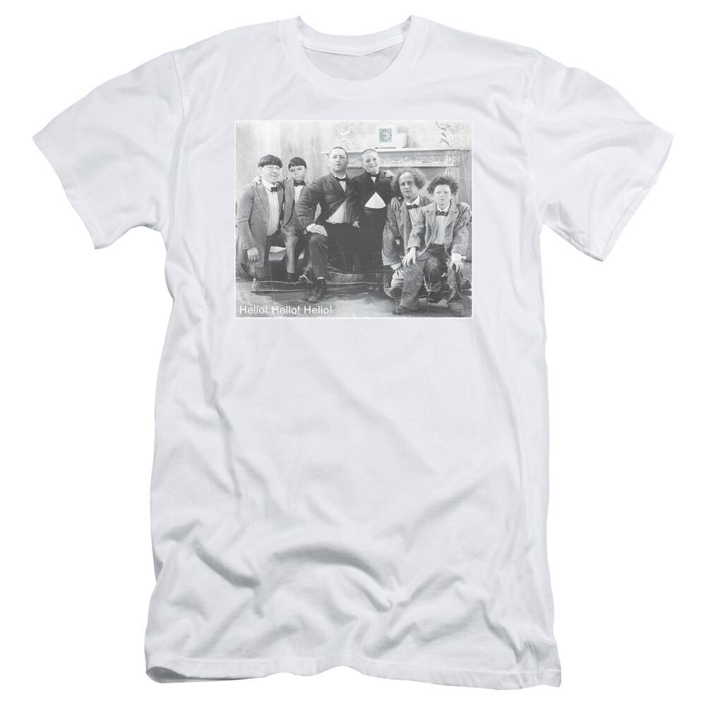 Three Stooges Slim Fit T-Shirt Hello Hello Hello White Tee Unisex T-Shirt L