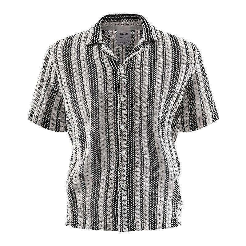 Mens Striped Textured Short Sleeve Cuban Collar Casual Shirt S белый