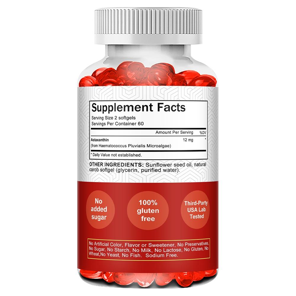 Balincer Astaxanthin Supplement 12mg Per Serving, Natural Astaxanthin from Haematococcus Pluvialis Microalgae, with Sunflower Seed Oil, 120 Caps