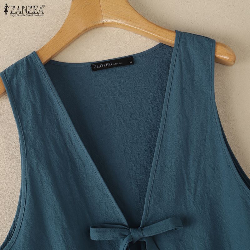 ZANZEA Women Lace-up V-Neck Sleeveless Casual Cardigans Vest Tops