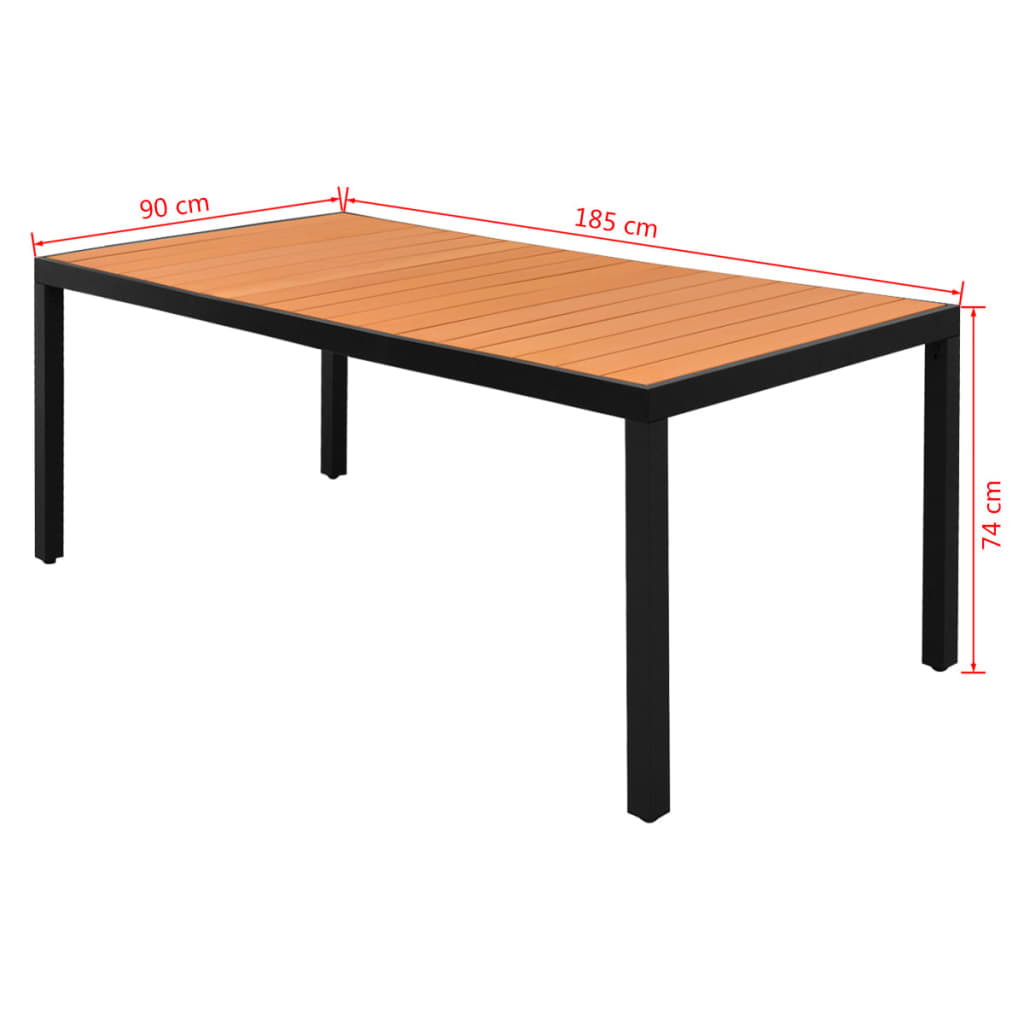 vidaXL Gartentisch Braun 185x90x74 cm Aluminium und WPC