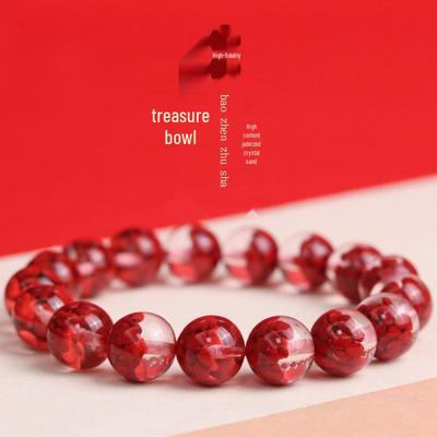 Lingxi Cinnabar & Mineral Crystal Bead Bracelet - Red Treasure Pot Design