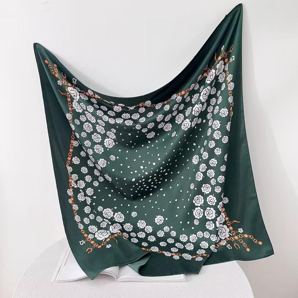 Retro twill rose print 91CM large square scarf versatile foreign style French scarf women's shirt shawl scarf