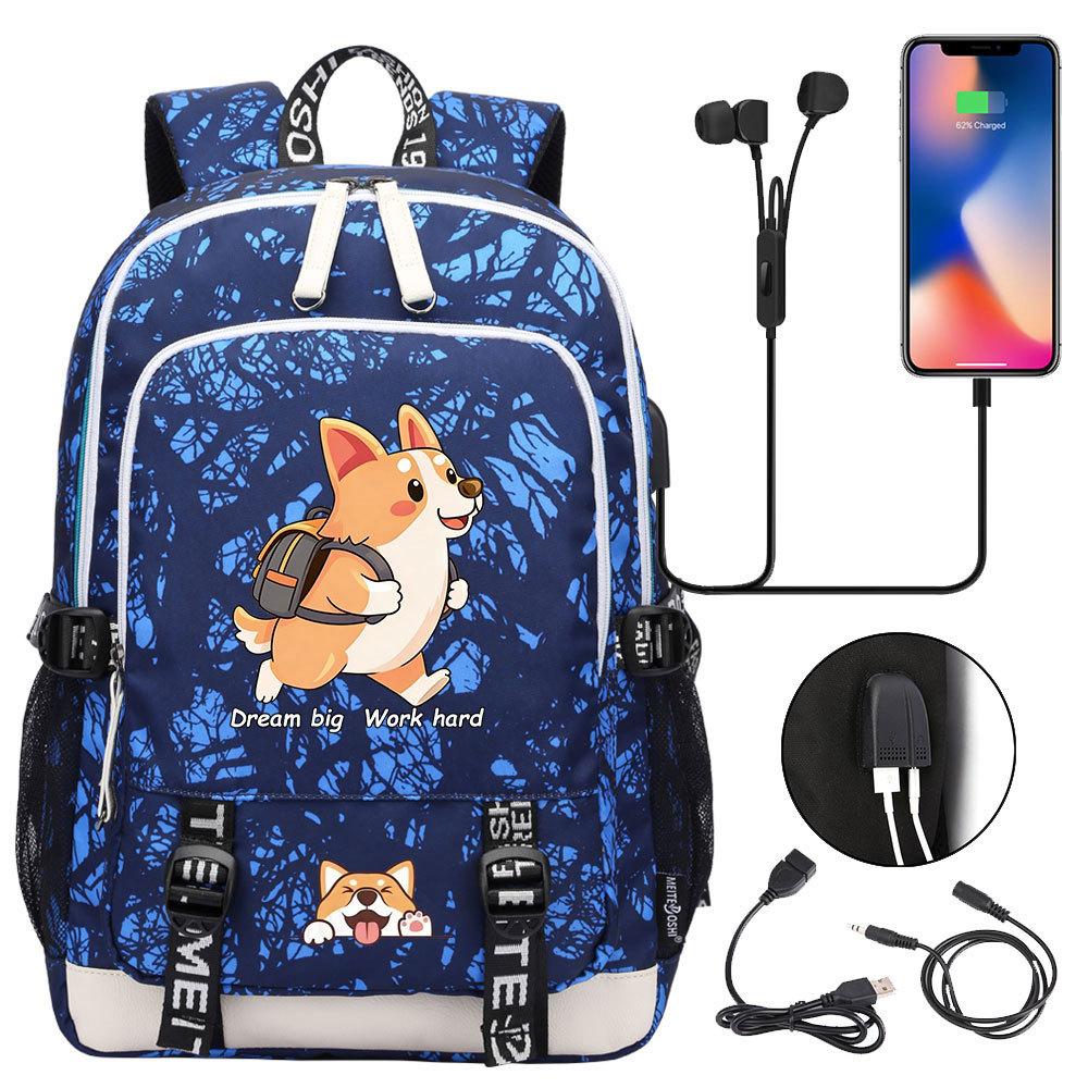 Zaino carino Shiba Inu per adolescenti ragazzi con USB, Borsa di grande capacità per il ritorno a scuola per studenti, Viaggi quotidiani