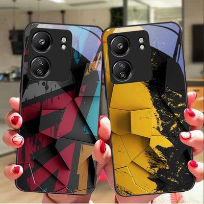 Wzór geometryczny dla Xiaomi Redmi 13C Note13 12 Pro Plus 5G Note 9 13T Pro POCO X6 F5 F6 Czarne etui na telefon ze szkła hartowanego