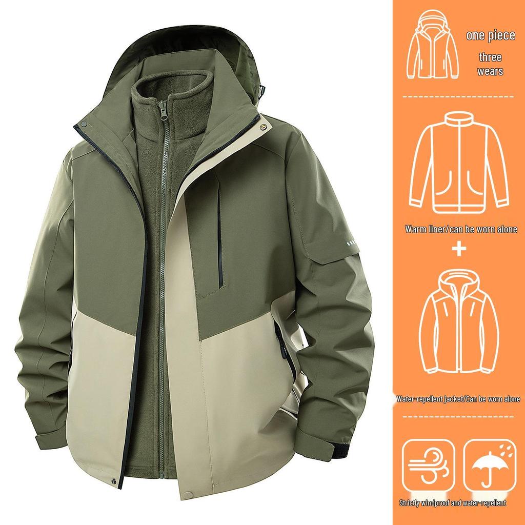 3-in-1 Men's Assault Jacket: New 2025 Autumn/Winter Outdoor Windproof, Waterproof Hooded Workwear