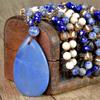 Bohemian Blue Veined Stone Water Drop Pendant Necklace for Women