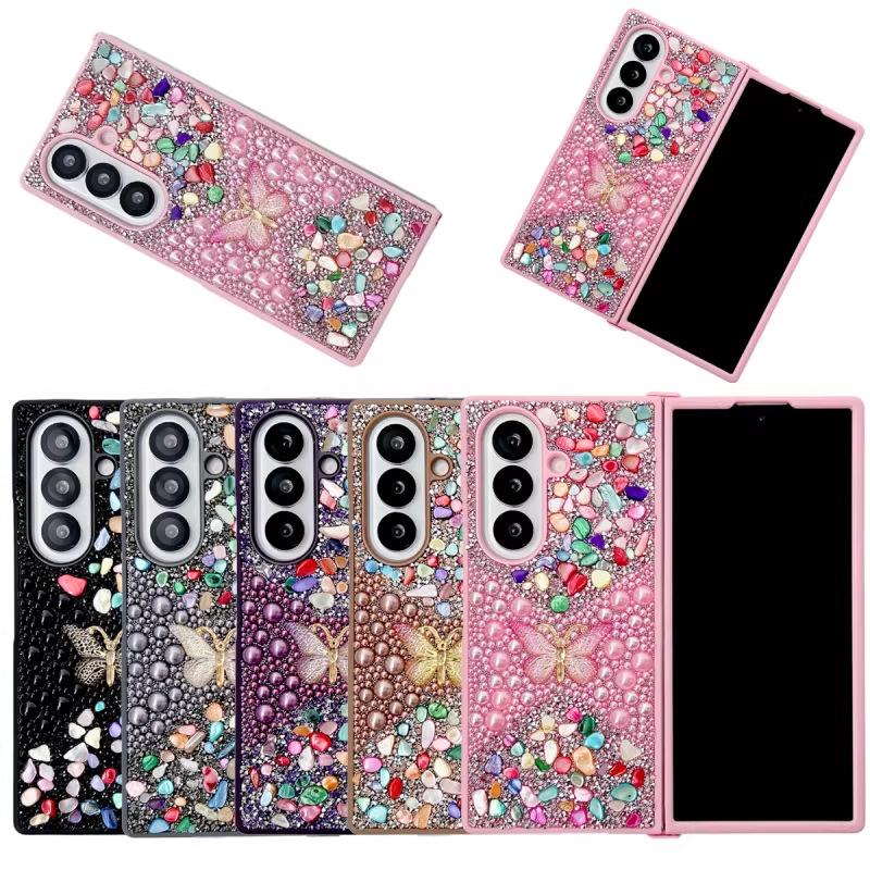 Applicable to Samsung ZFold7 mobile phone case folding screen ZFold6 flash diamond pearl W26 butterfly W24 protective case