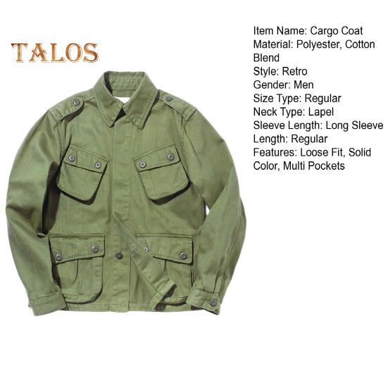 Ανδρικό παλτό Cargo Πέτο Μακρυμάνικο μονόχρωμο μπουφάν εργασίας με πολλές τσέπες και κουμπιά Κλείσιμο Φθινοπωρινό casual outwear