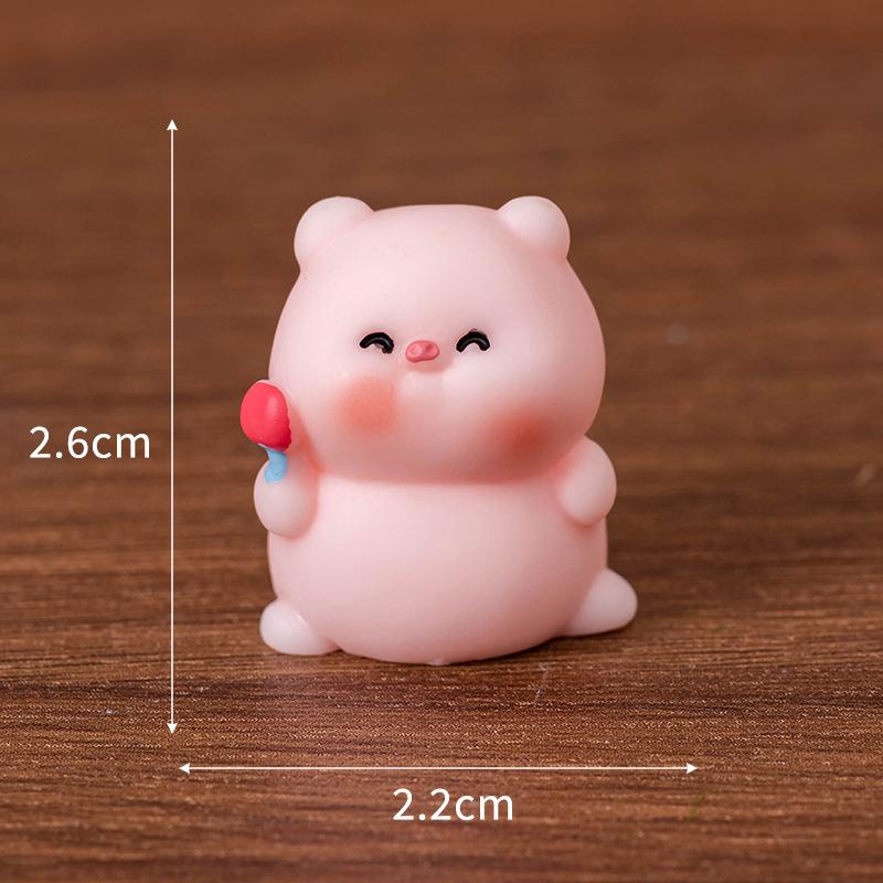 Mini Summer Pink Piggy Figurine Cartoon Pig Micro Landscape Ornament Dollhouse Model Car Interior Home Desktop Decoration