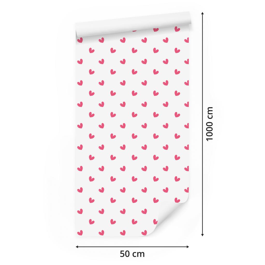 Hearts Wallpaper White and Powder Pink 50x1000
