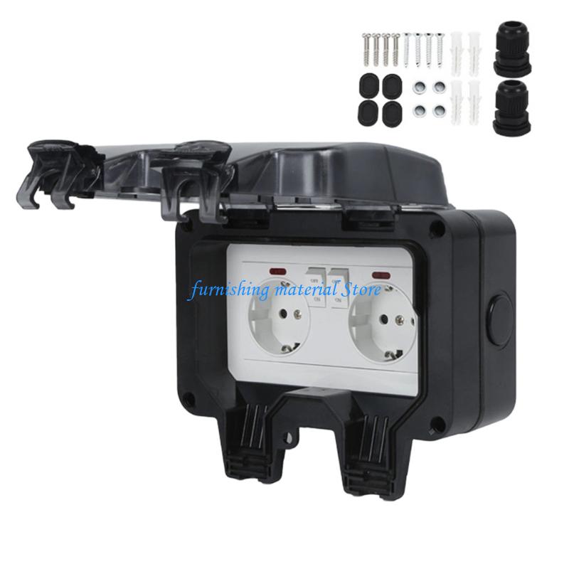 Y5GD Complete Set Double European Waterproof Socket with Switches and Indicators Light