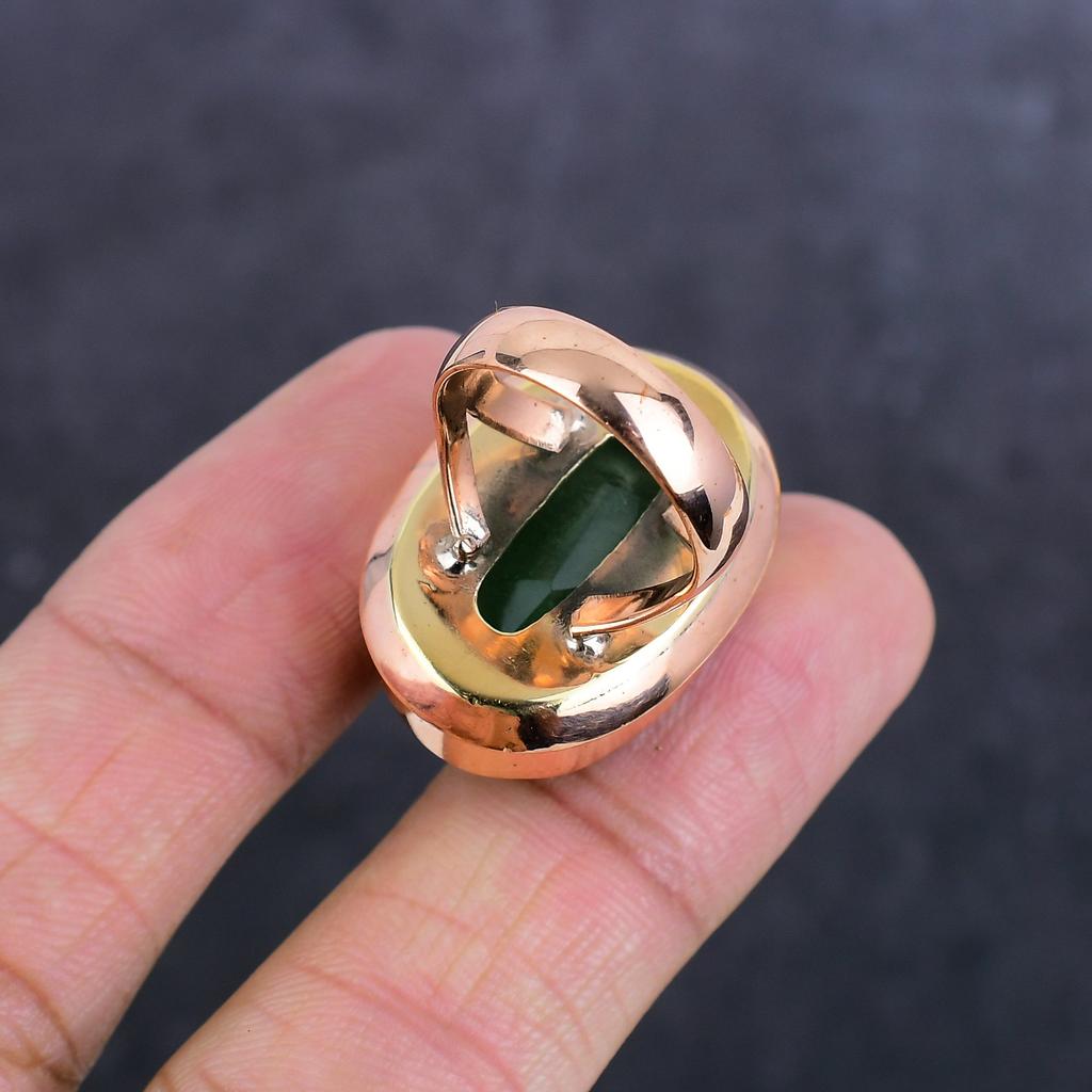 Peridot Edelstein Handgefertigter Kupfer Schmuck Ring Größe 7 v8i90