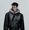 American Hooded PU Leather Winter Jacket with Faux Wolf Fur Collar for Men