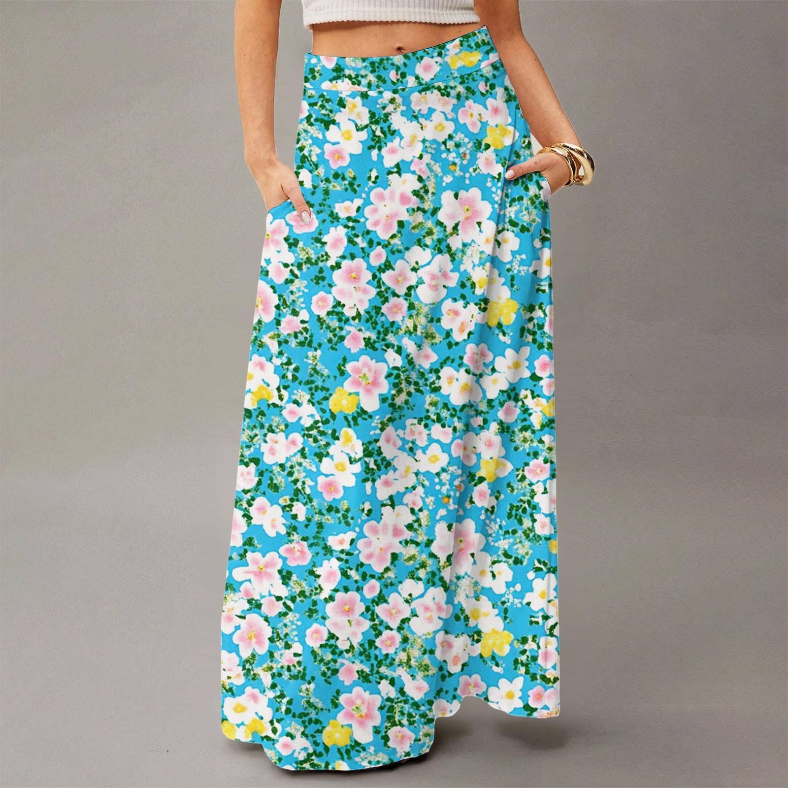 

Женское летящее платье макси обычное повседневное летнее с цветочным принтом в богемном стиле юбка XXL циан