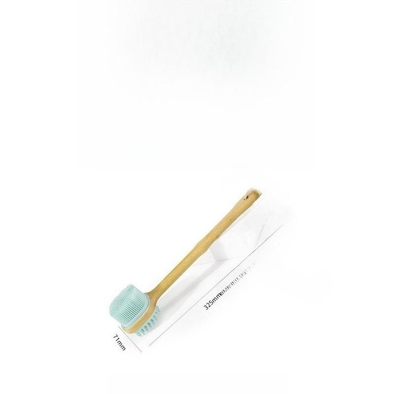 New Bamboo Handle Bath Brush, Double-sided Back Massage Brush, Soft-bristled Silicone Long-handled Square Bath Brush