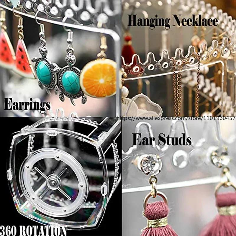 Detachable Rotating Jewelry Storage Box, Earring Display Stand, Bracelet Organizer, Necklace Rack, 360 Degree