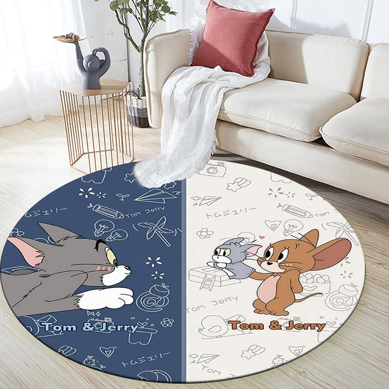 Tom and Jerry2 Round Area Rug,Carpet Rug for Living Room Bedroom Sofa Playroom Decor,Non-slip Floor Mat