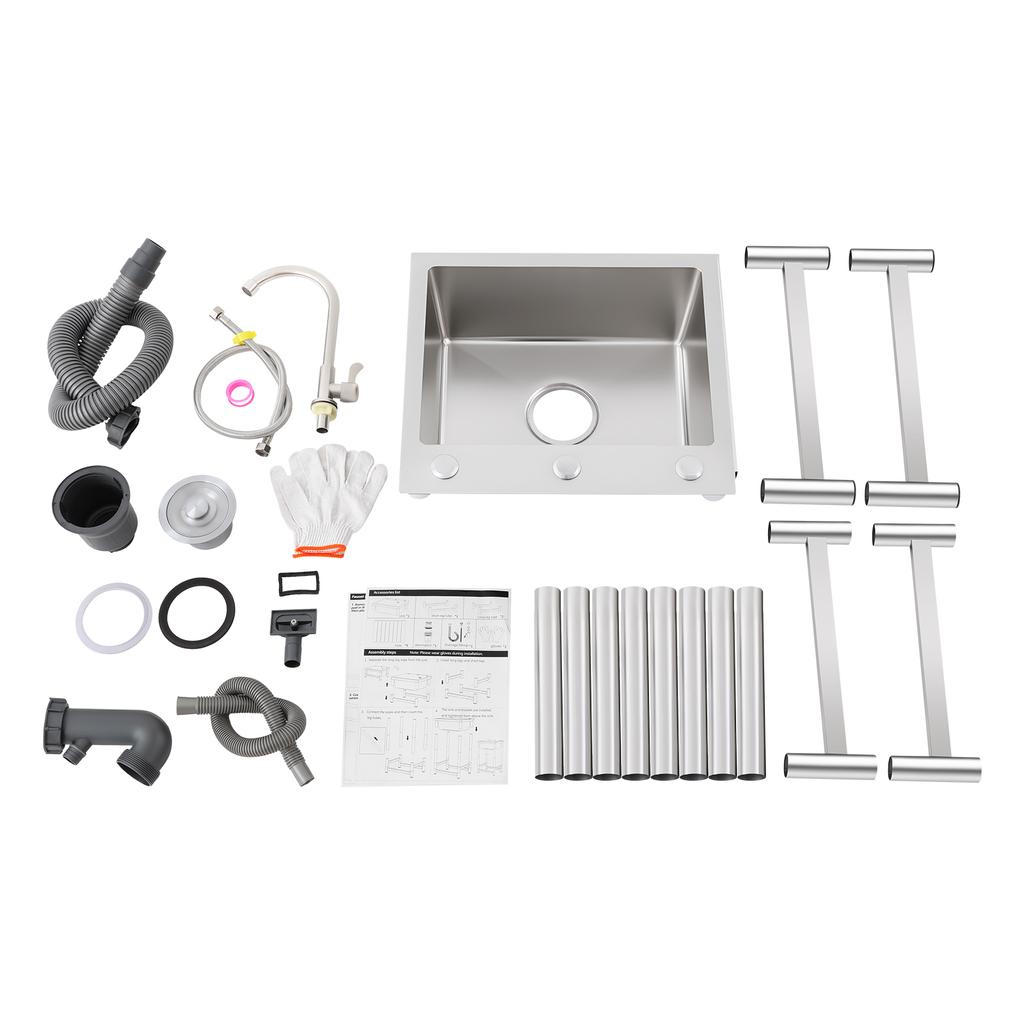 17.7 * 16 * 29.5in Stainless-Steel Kitchen Sink, Free Standing Utility Sink with Faucet, Indoor Outdoor Laundry Sink