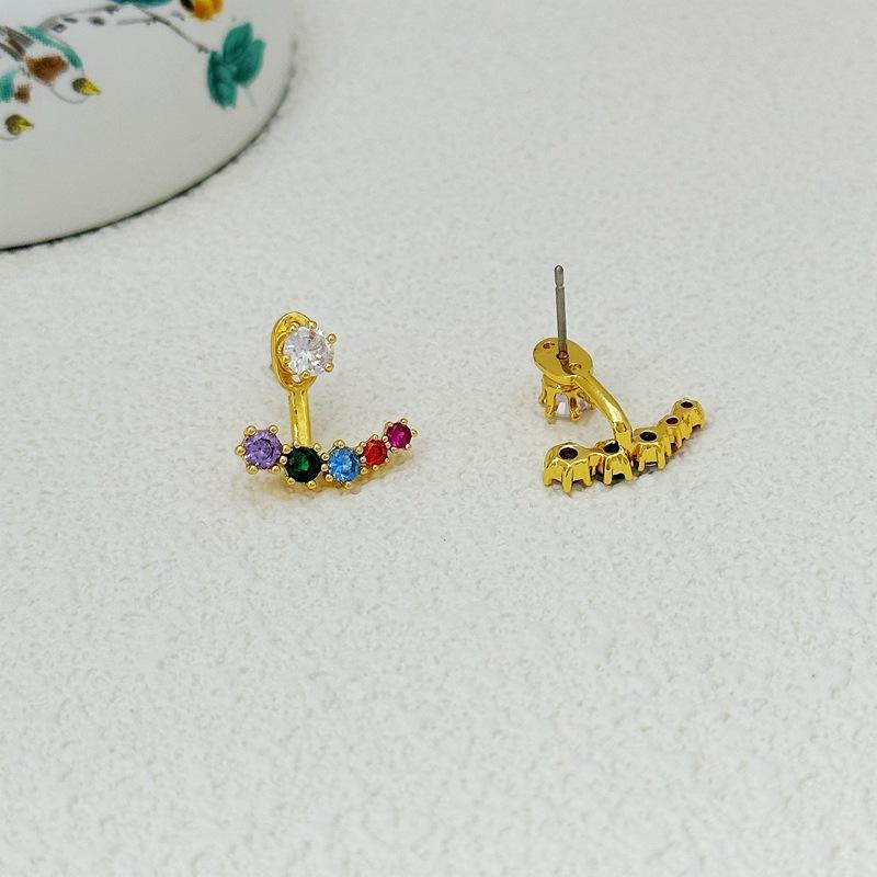 Simple Temperament Versatile Light Luxury Color Zircon Arc Stud Earrings Design Earrings