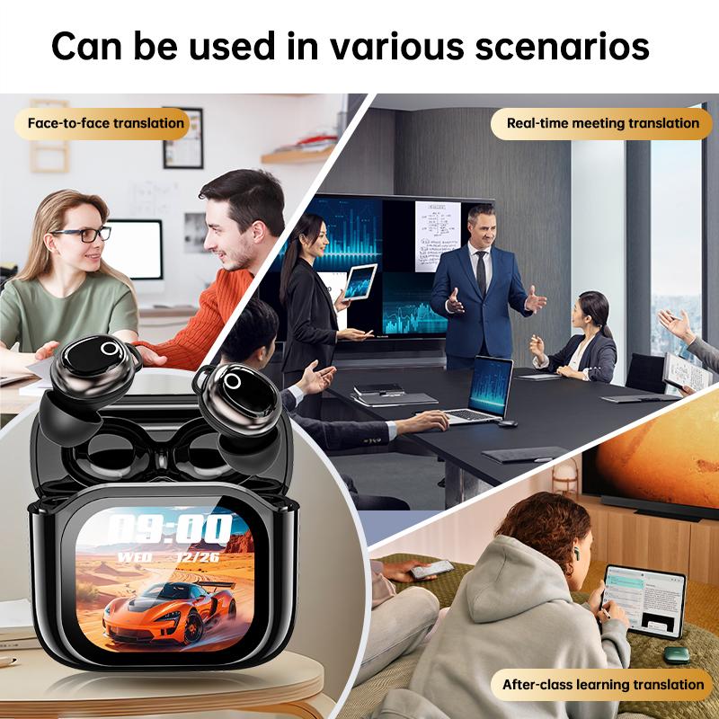 In-Ear Stereo Sound Bluetooth Earphones with Touch Control Color Screen Charging Case Portable Wireless Headsets AI Intelligent Translation