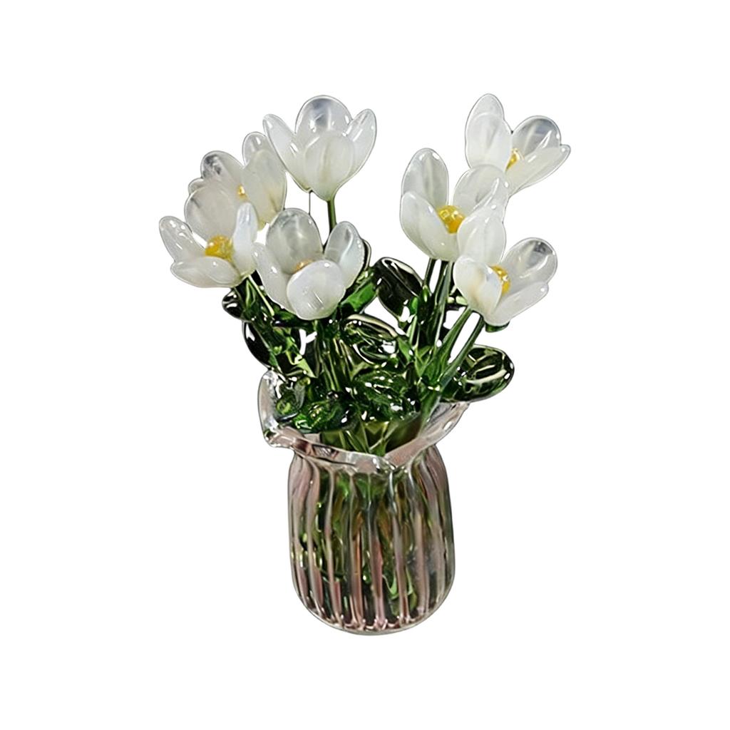 Glasblumen in Vase, Glasblumen in Vase mit Stielen, 7 Farbige Miniatur-Glasblumen, Glasblumenstrauß zum Muttertag