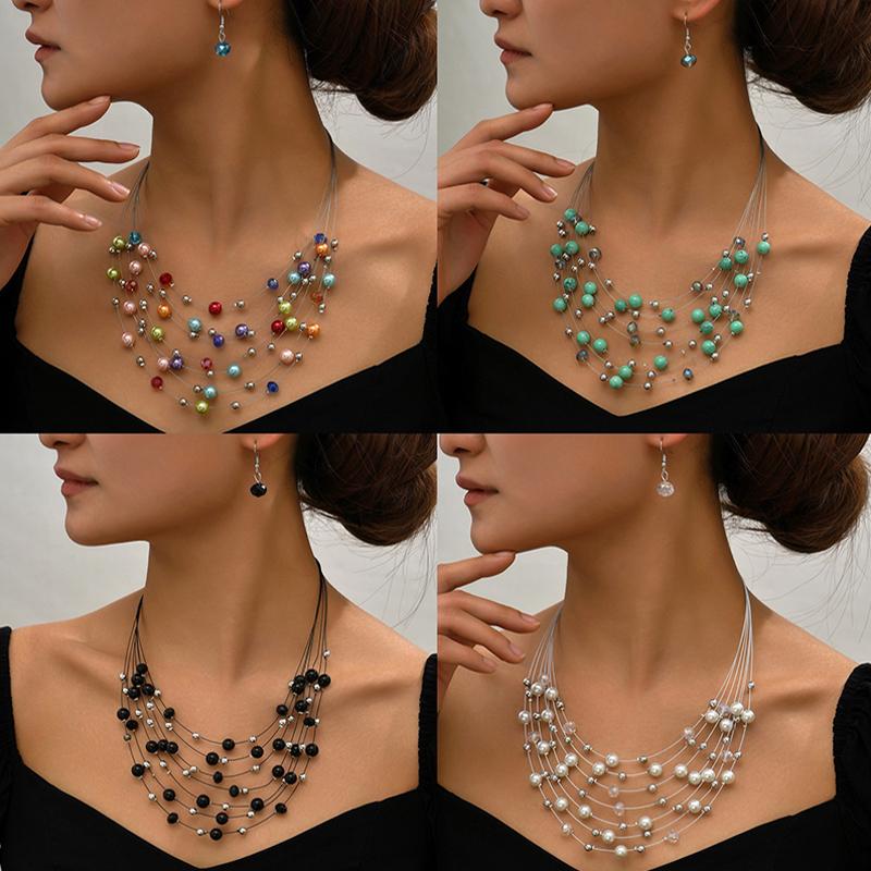 

Женские хрустальные ювелирные наборы Ожерелье Имитация жемчужного ожерелья Серьги Многослойный чокер