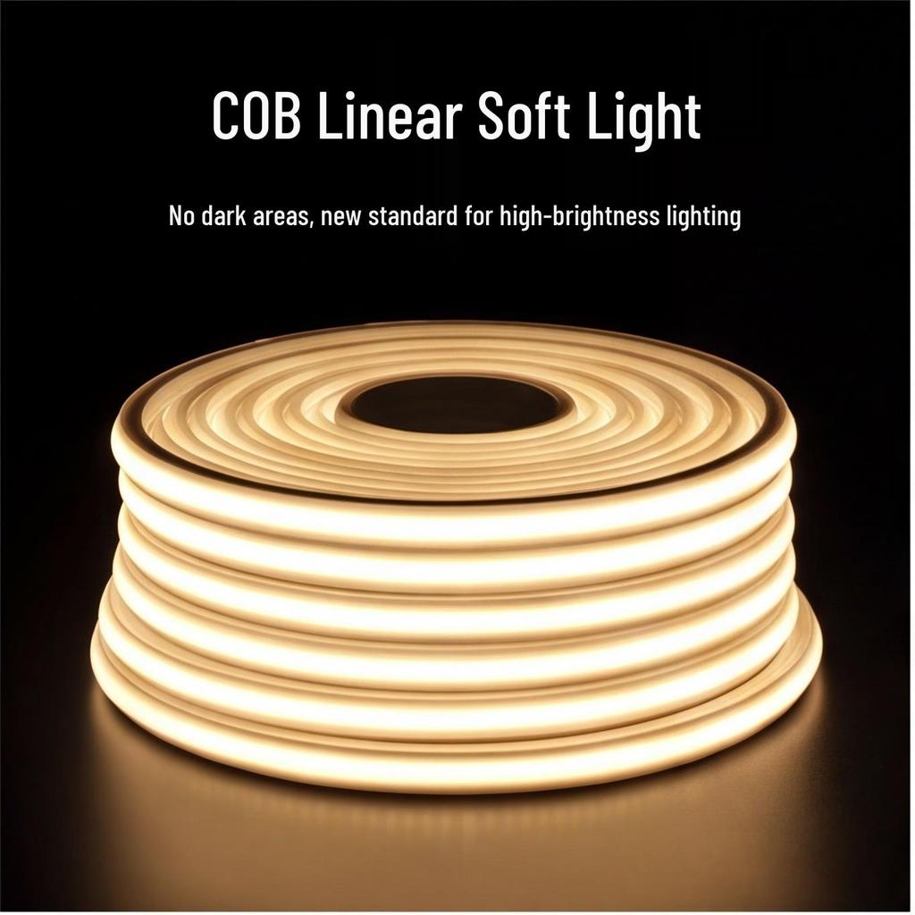 High Voltage 220V COB LED Strip Light: Super Bright, Waterproof, Self-Adhesive, Silicone-Coated for Home & Outdoor Use