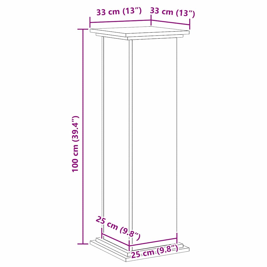 Plant Stand Black Oak Look 33 X 33 X 100 Cm