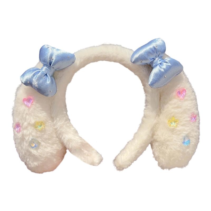 

Elegant Crystal Decors Hairband Styling Accessories For Women Little Girl Anime Lop Ear Hairhoop for Daily Face Washing синій