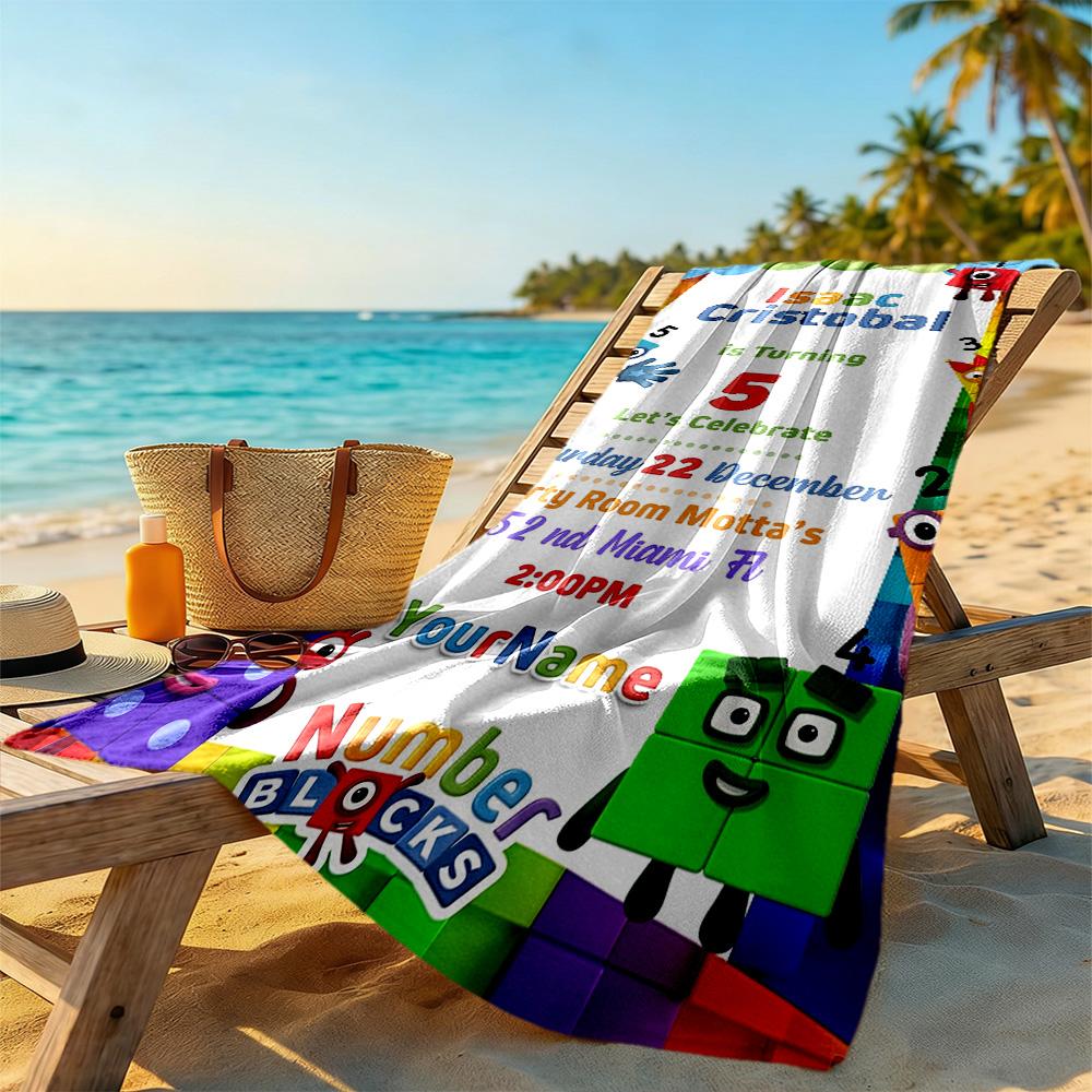 Numberblocks Customize Your Name Beach Towel High Absorbency & Quick-Dry Suitable for Swimming Gym Camping Yoga Vacation